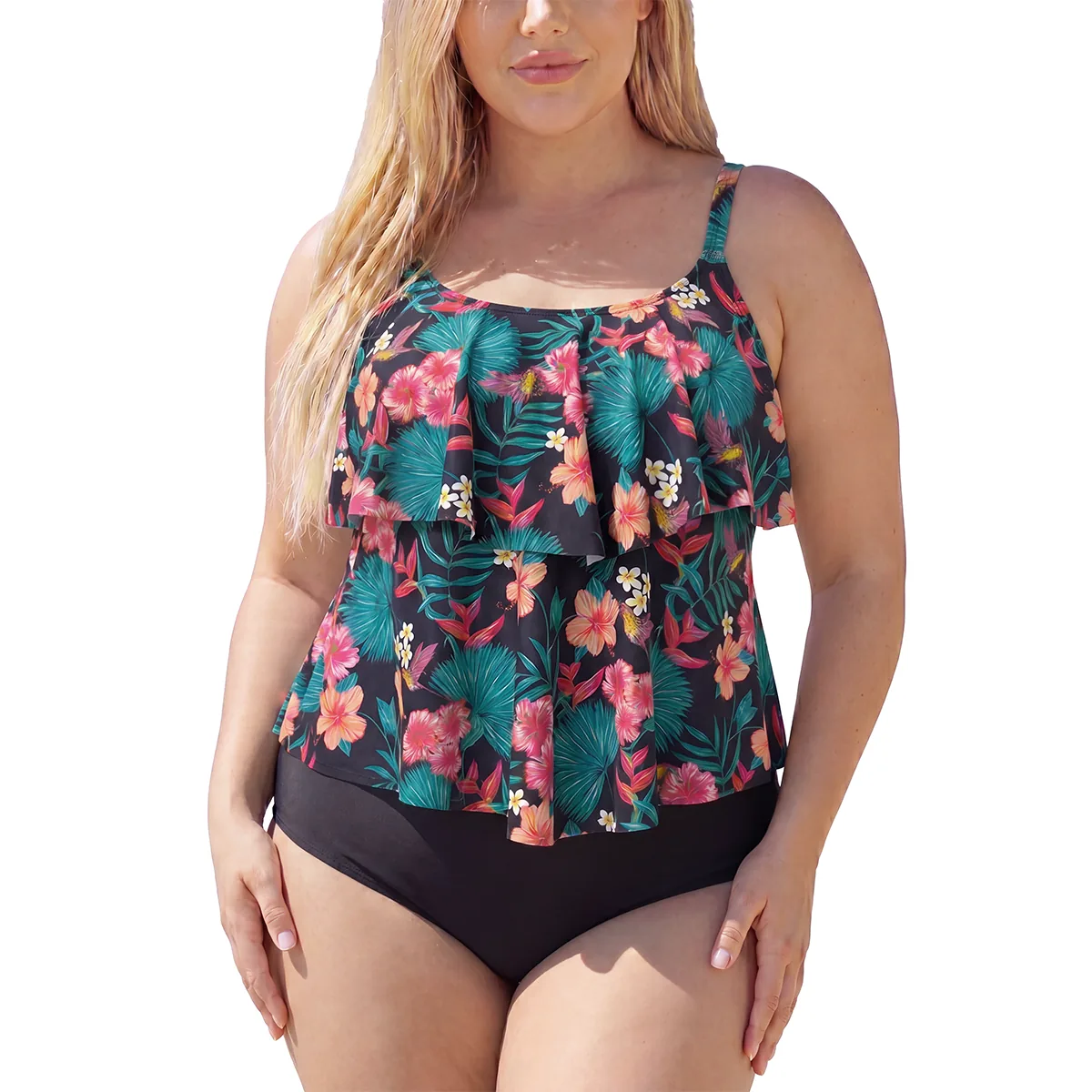 Blouson Tankini Set — Black Teal Floral / Culotte