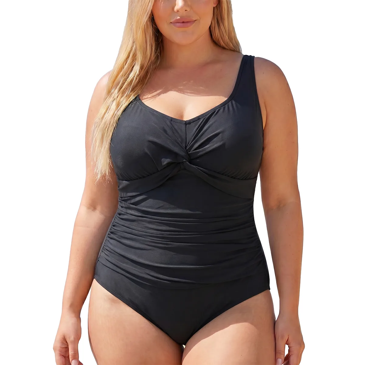 V-Neck Twist One-Piece — Black